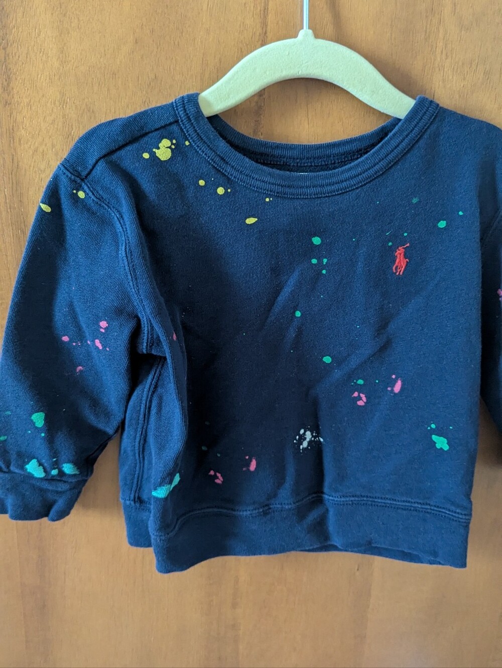 Ralph Lauren Navy Crewneck Sweatshirt with Multicolor Paint Splatter - Kids